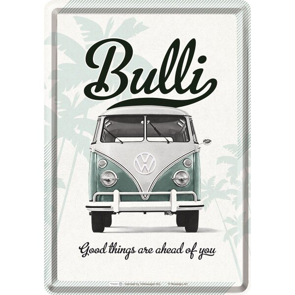 Blechpostkarte VW Bulli – Goods things are ahead of you (10x14 cm)