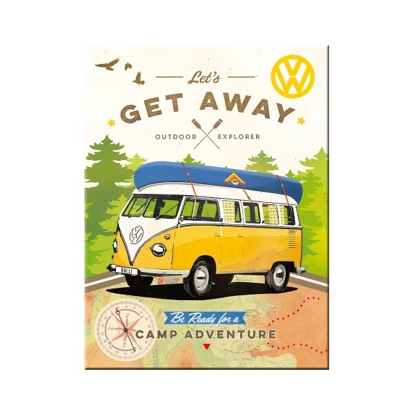 Magnet VW Bulli – Let's Get Away (6x8 cm)