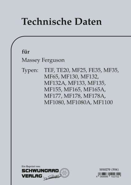 Massey Ferguson – Technische Daten, Toleranzen und Einstellungen