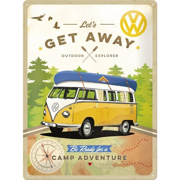 Blechschild VW Bulli – Let's Get Away (40x30 cm)