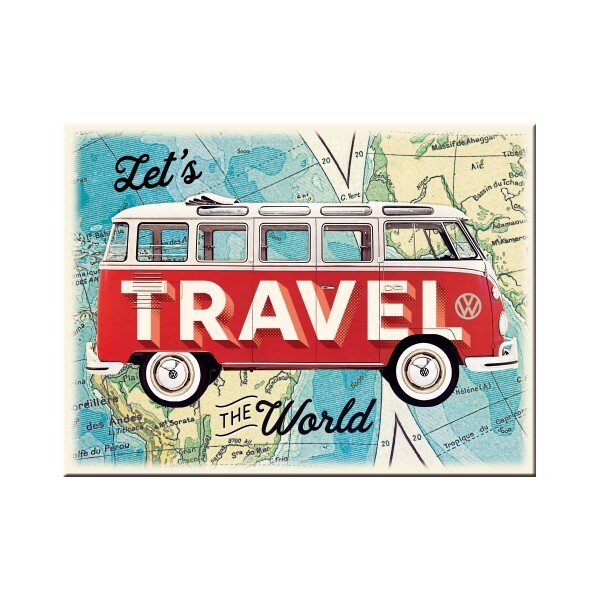 Magnet VW Bulli – Let's Travel The World (6x8 cm)