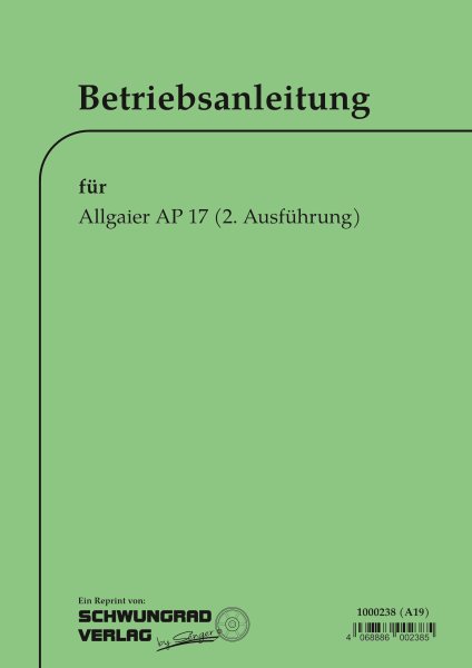 Allgaier – Betriebsanleitung für AP17 (2. Ausführung)