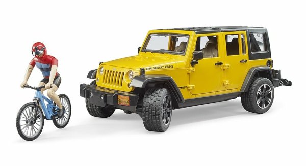 Jeep Wrangler Rubicon Unlimited mit Mountainbike und Radfahrer