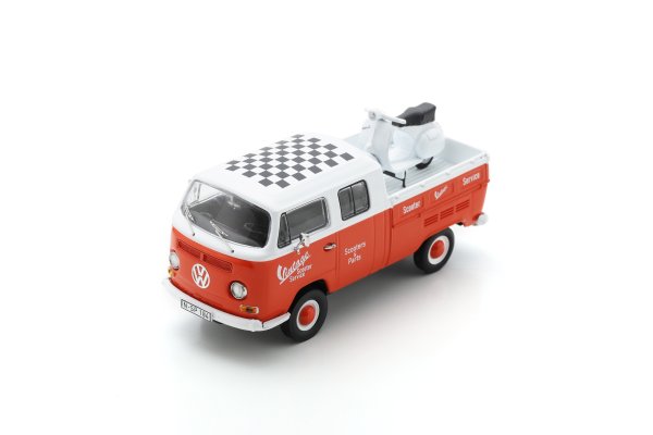 VW Bus T2 Doppelkabine "Vintage Scooter Parts" mit Vespa GSt, 1:43