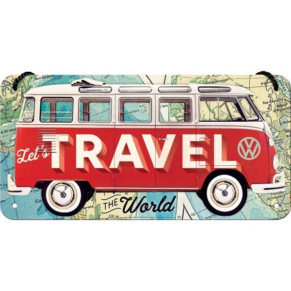 Hängeschild VW Bulli – Let's Travel The World (10x20 cm)