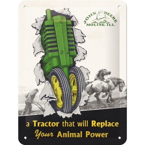Blechschild John Deere – Tractor & Animal Power (15x20 cm)