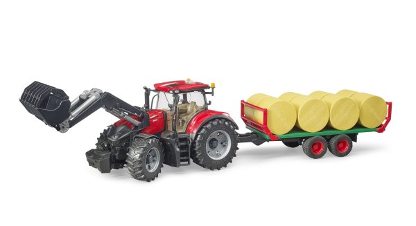 Case IH Optum 300 CVX mit Frontlader und Ballentransportanhänger