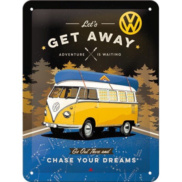 Blechschild VW Bulli – Let’s Get Away Night (15x20 cm)