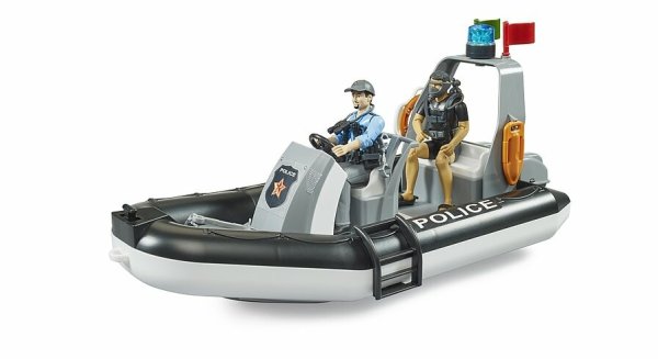 bworld Polizei Schlauchboot mit Rundumleuchte, 2 Figuren und Zubehör