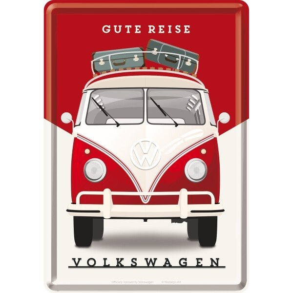 Blechpostkarte VW Bulli – Gute Reise (10x14 cm)